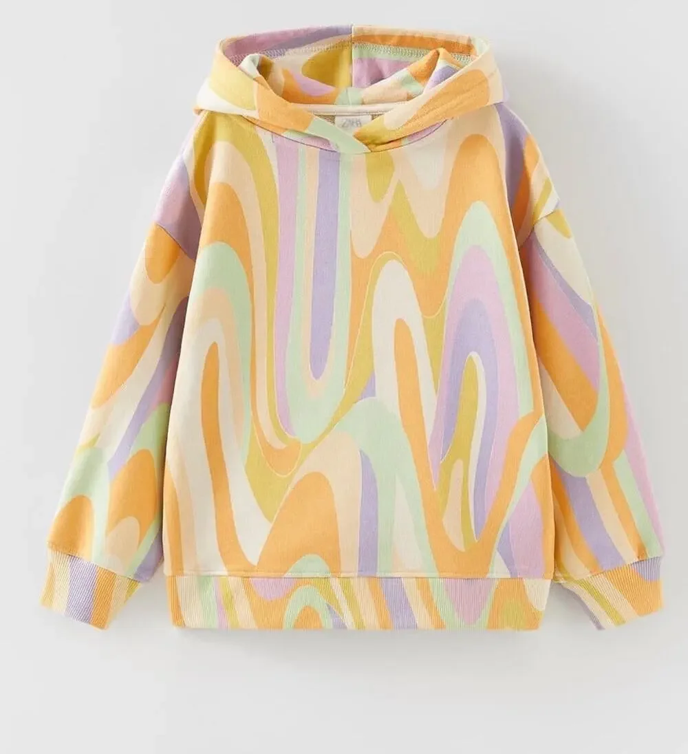 Zara Kids Groovy Pastel Swirl Retro Wavy Hoodie Colorful Psychedelic NWT 13-14